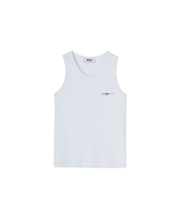 Ribbed jersey tank top with embroidered cursive logo