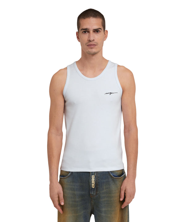 Ribbed jersey tank top with embroidered cursive logo