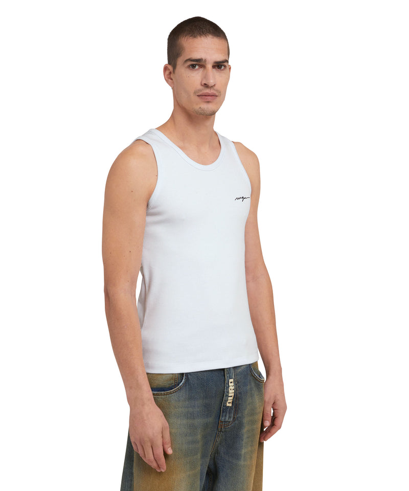 Ribbed jersey tank top with embroidered cursive logo WHITE Men 