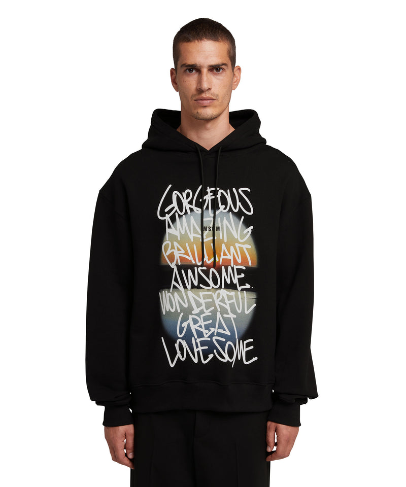 Hooded sweatshirt with "Gorgeous amazing awesome sunset" graphic BLACK Men 