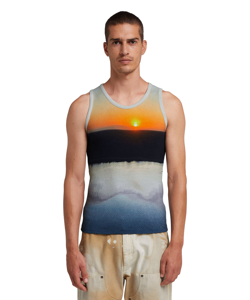 Tank top in ribbed jeresy with "Tanzanian gaze sunset" print MULTICOLOR Men 