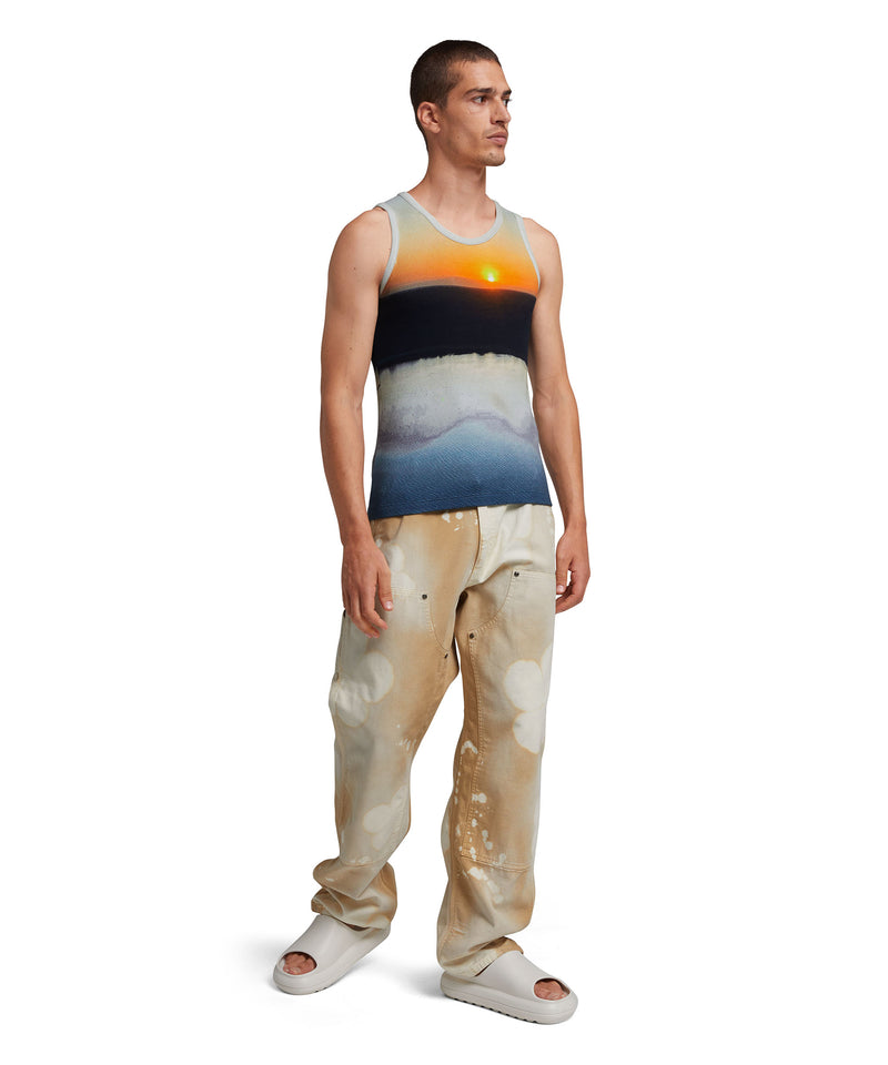 Tank top in ribbed jeresy with "Tanzanian gaze sunset" print MULTICOLOR Men 