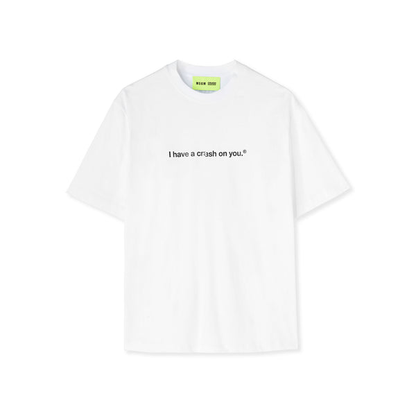 【送料&関税込】MSGM Biege Cotton T-shirt Round neck cotton T-shirt white with micro logo | Shop MSGM
