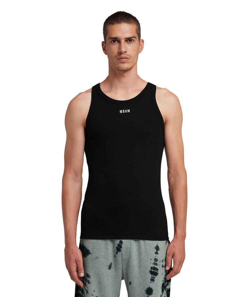 Ribbed jersey tank top with embroidered logo BLACK Men 