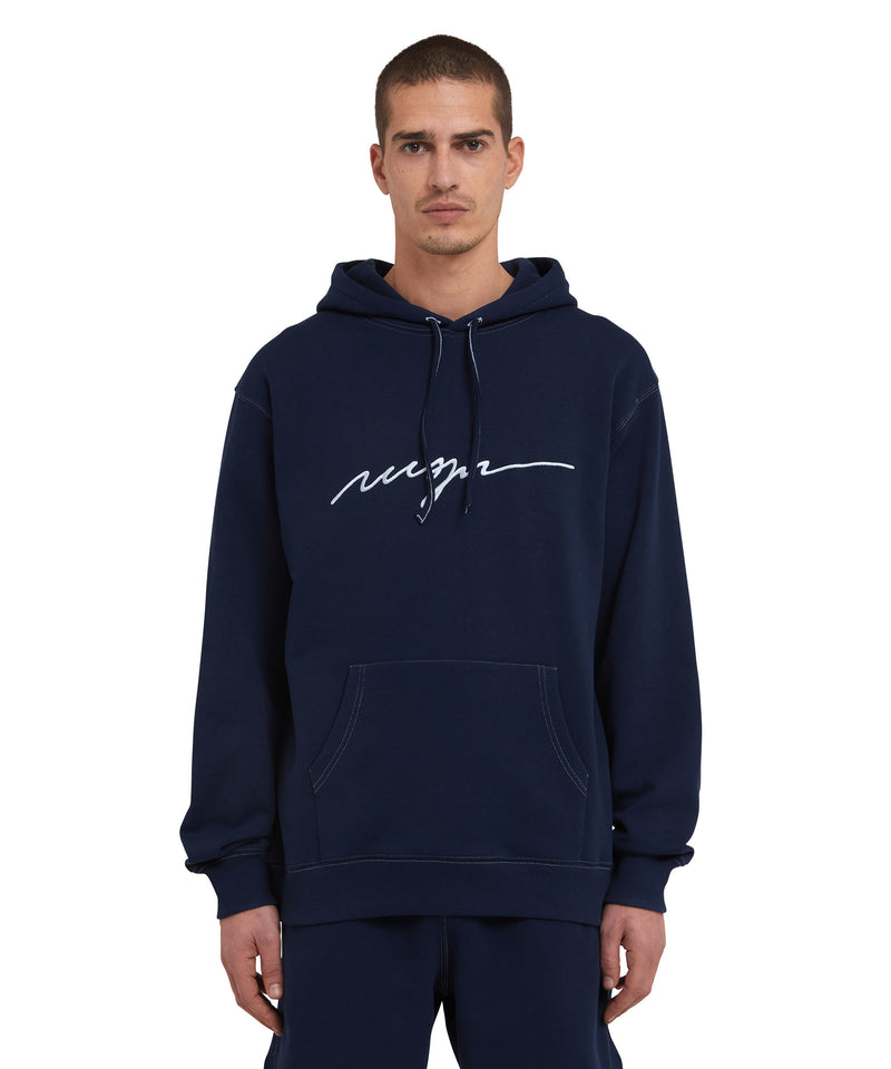 Hooded sweatshirt with embroidered cursive logo BLUE Men 