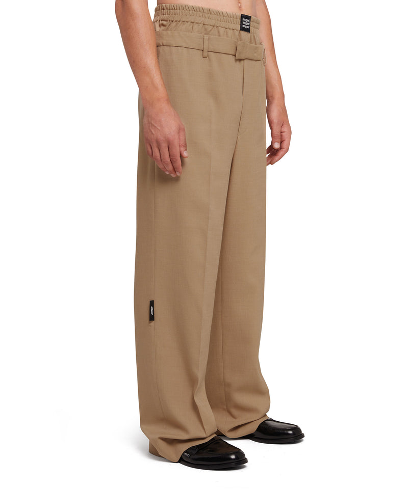 Fresh wool double-belted pants with elastic waistband BEIGE Men 