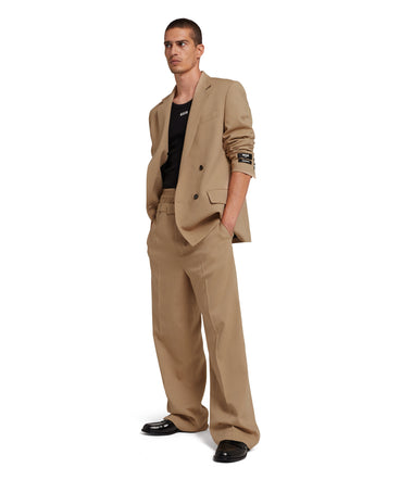 Fresh wool double-belted pants with elastic waistband
