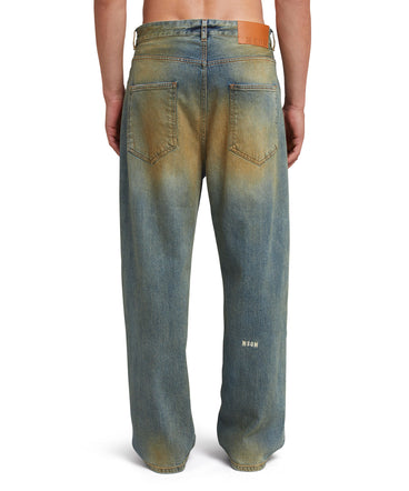 5 pocket denim pants with burned effect