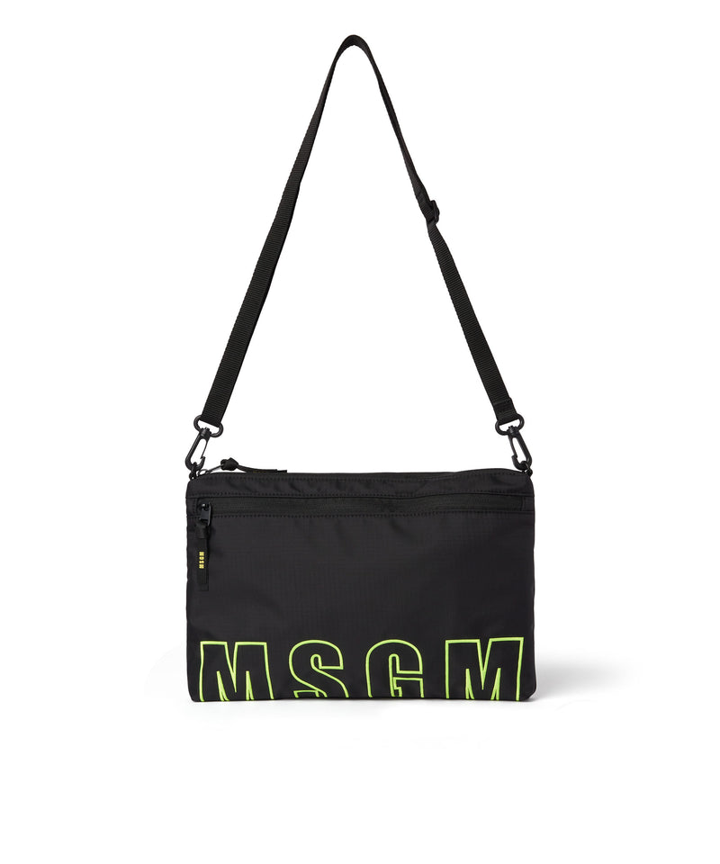 Ripstop nylon shoulder bag with embroidered logo BLACK Men 