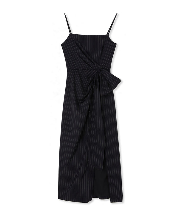 Fresh wool pinstripe slip dress with knotted waist