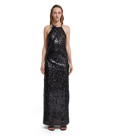 Sleeveless long dress with sequins