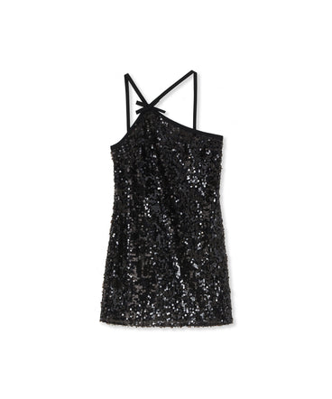 Sequined dress with asymmetrical collar