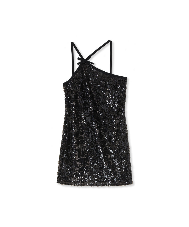 Sequined dress with asymmetrical collar BLACK Women 