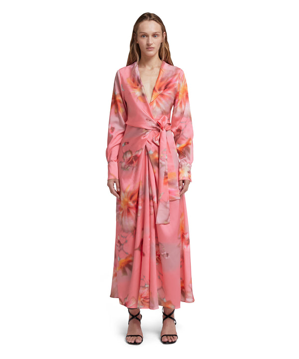 Fluid fabric wrap dress with"desert flowers" print