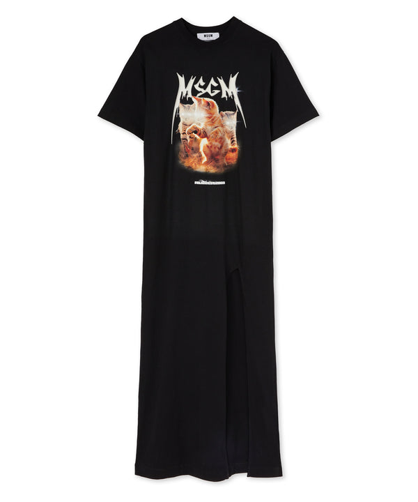 Long T-Shirt dress with "laser eyed cat" print