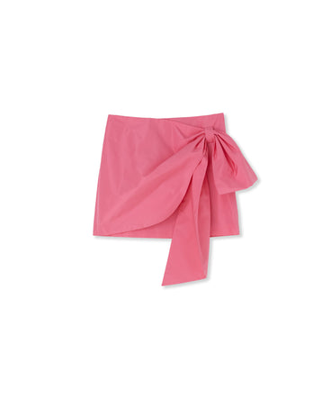 Taffetà draped mini skirt with bow