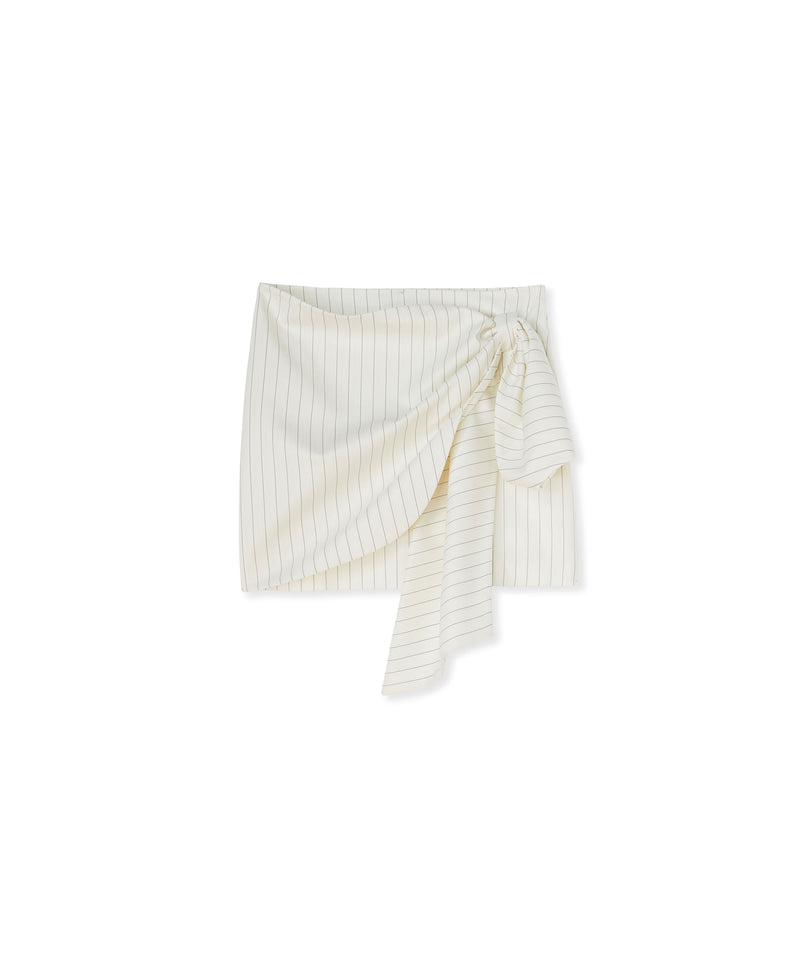 Fresh wool pinstripe draped mini skirt with bow WHITE Women 