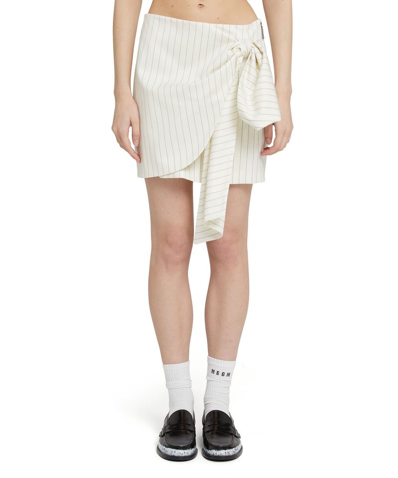 Fresh wool pinstripe draped mini skirt with bow WHITE Women 
