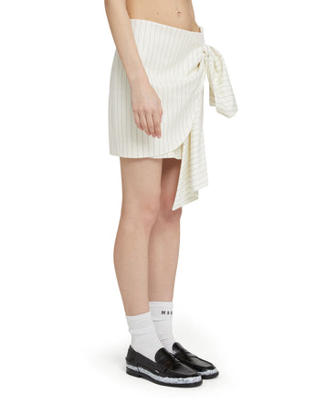 Fresh wool pinstripe draped mini skirt with bow