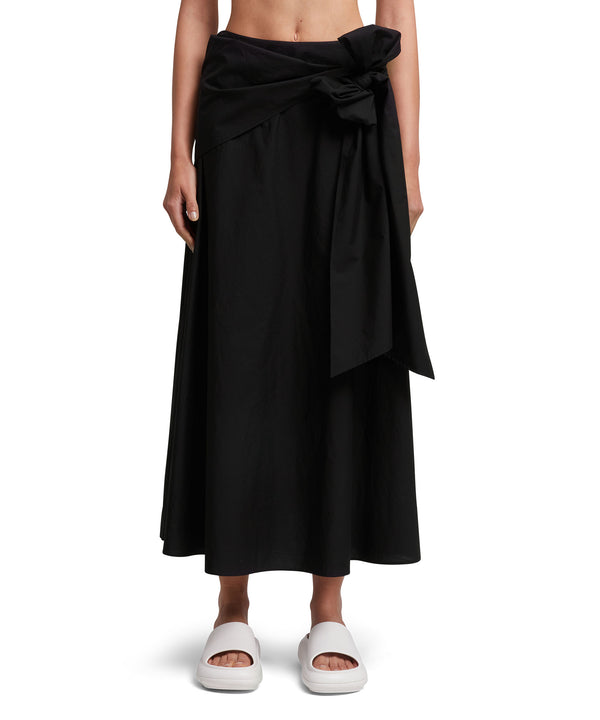 Roomy poplin long skirt with bow