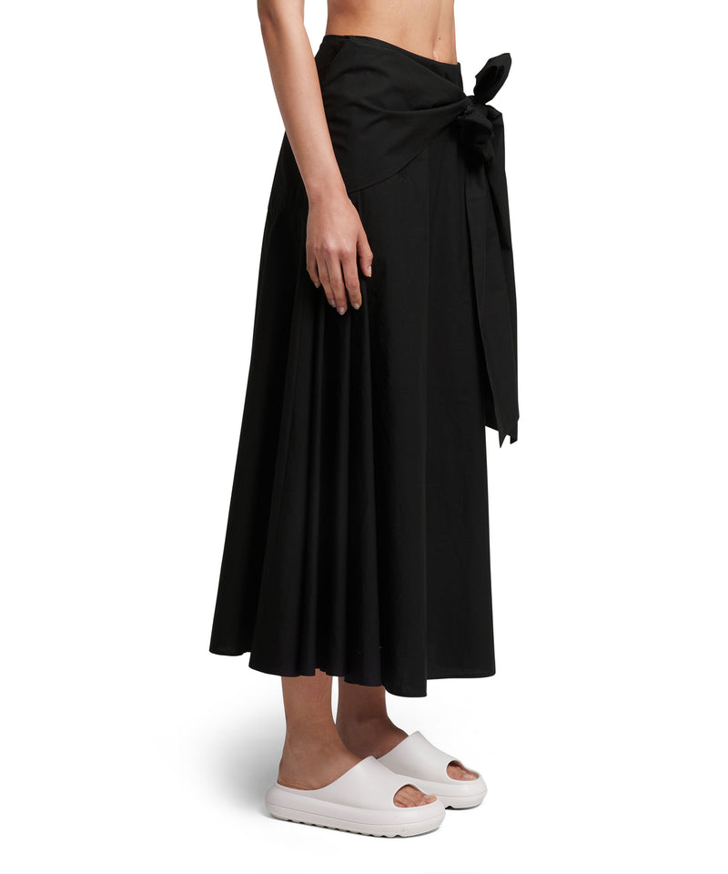 Roomy poplin long skirt with bow BLACK Women 