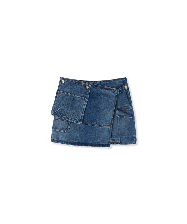 Blue denim pocketed mini skirt