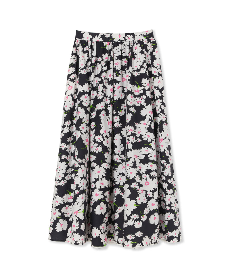 Roomy cotton skirt with daisy print BLACK Women 