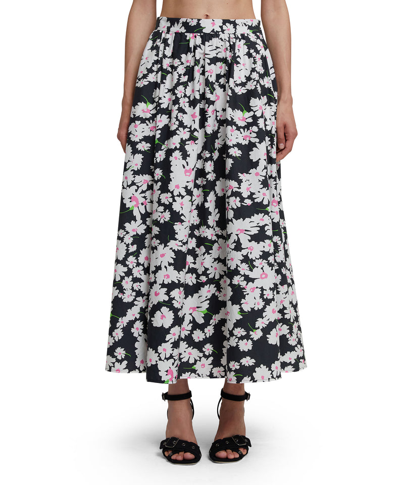 Roomy cotton skirt with daisy print BLACK Women 