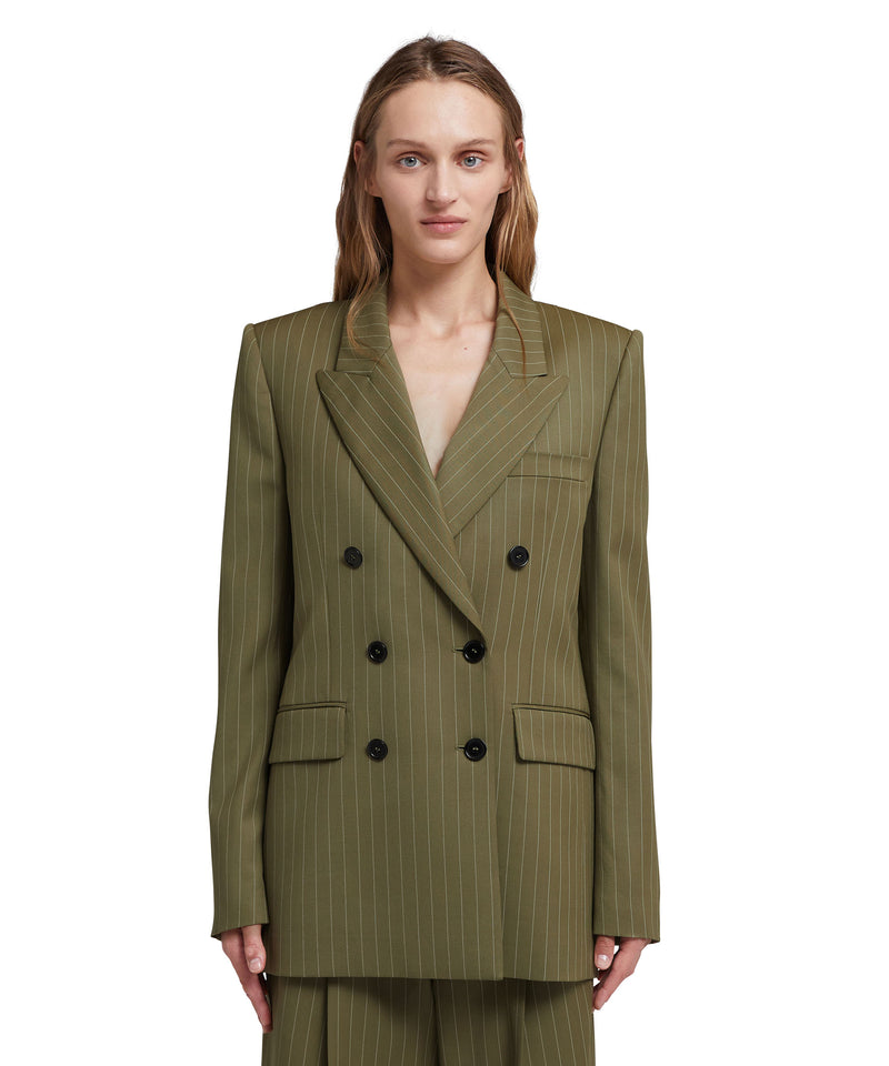 Fresh wool pinstripe double-breasted jacket MILITARY GREEN Women 