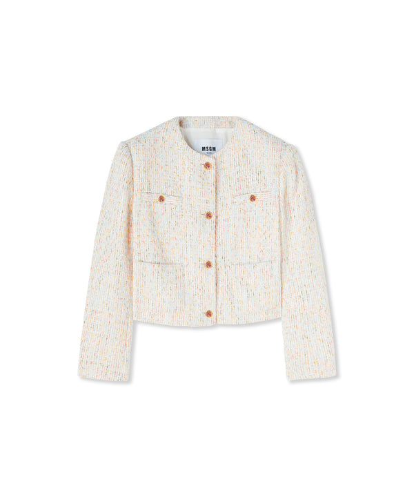 Multicolor tweed short jacket with  pockets