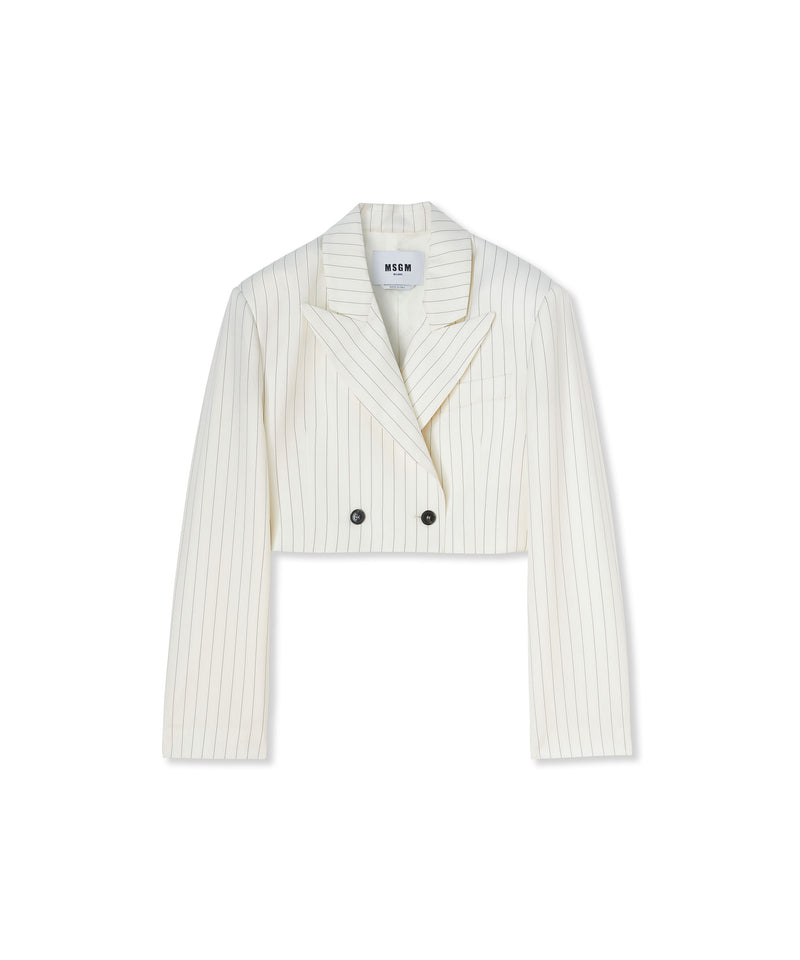 Fresh wool pinstripe crop jacket WHITE Women 