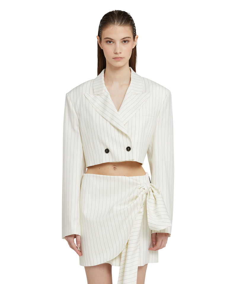 Fresh wool pinstripe crop jacket WHITE Women 