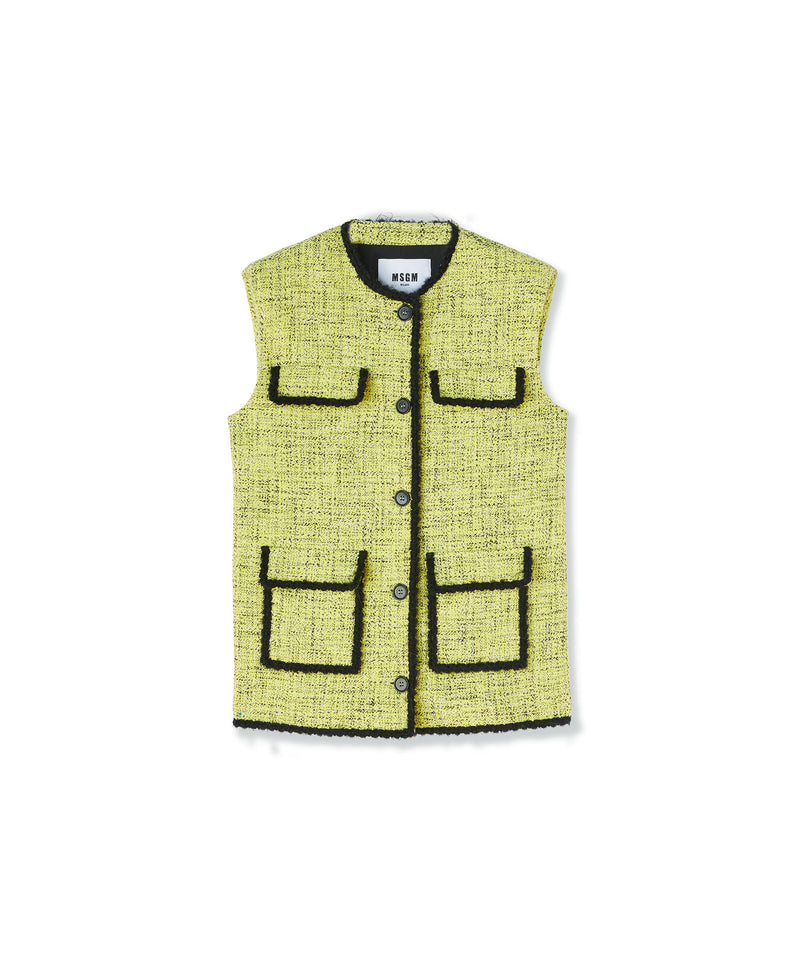Salt and pepper tweed sleeveless jacket with pockets YELLOW Women 