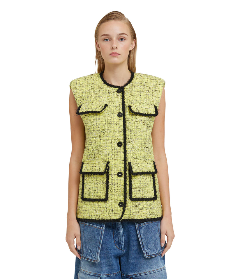 Salt and pepper tweed sleeveless jacket with pockets YELLOW Women 