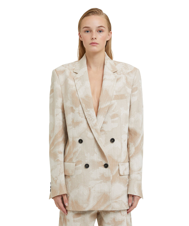 Jacquard fabric double-breasted jacket with large daisy design BEIGE Women 