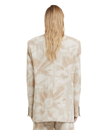 Jacquard fabric double-breasted jacket with large daisy design