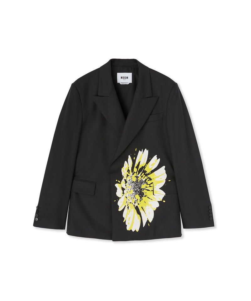 Jacket with hidden buttons and daisy print BLACK Women 