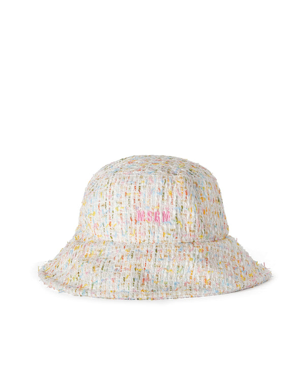 Multicolor tweed bucket hat with embroidered logo