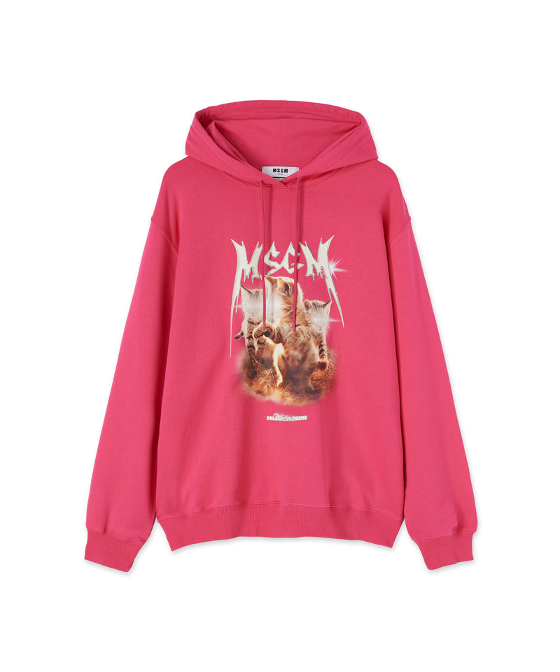 Hooded sweatshirt with "Laser eyed cat" graphic FUCHSIA Women 