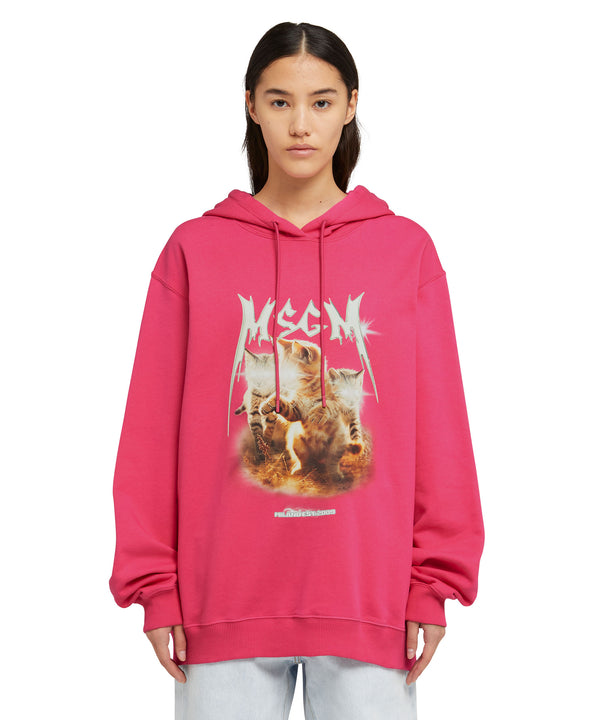 Hooded sweatshirt with "Laser eyed cat" graphic