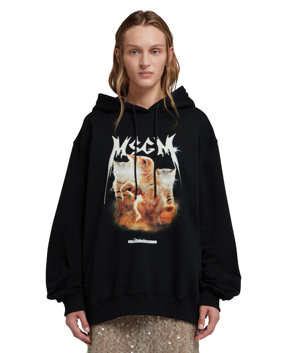 Hooded sweatshirt with "Laser eyed cat" graphic