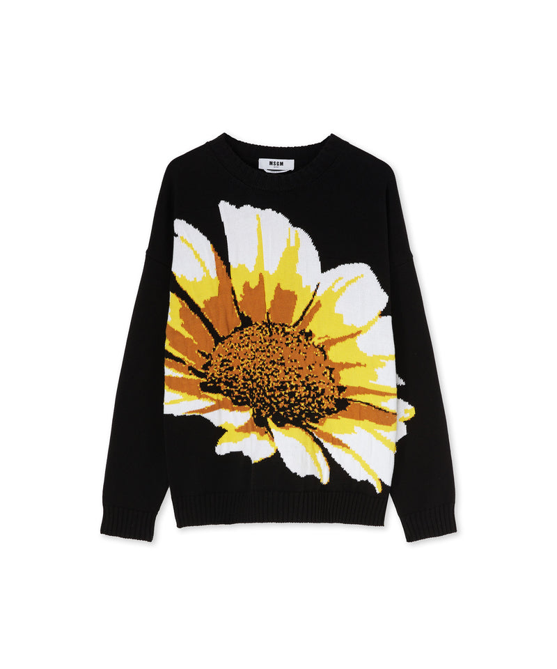 Cotton shirt with jacquard daisy insert BLACK Women 