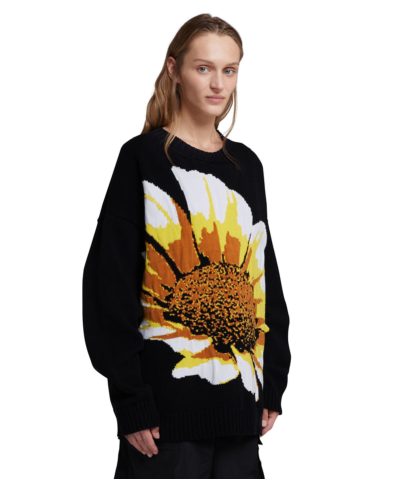 Cotton shirt with jacquard daisy insert BLACK Women 