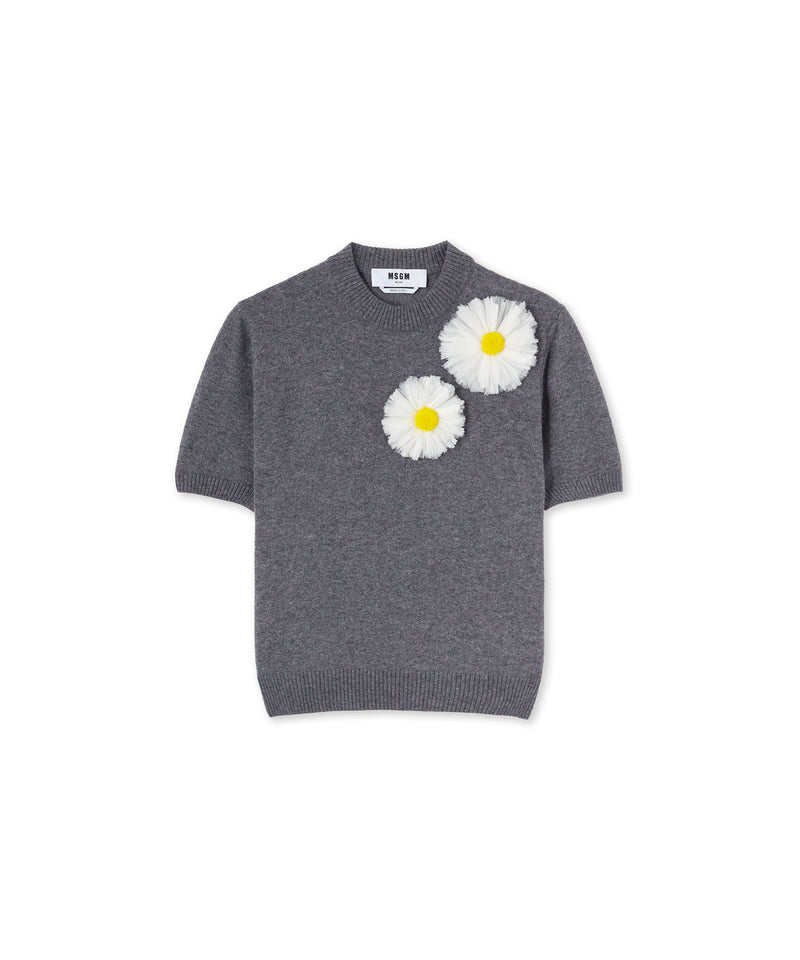 Blended cashmere T-Shirt with daisies application GREY Women 
