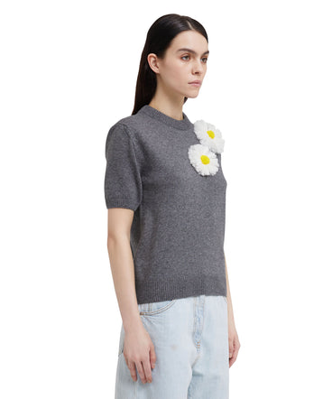Blended cashmere T-Shirt with daisies application