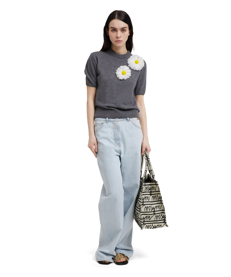 Blended cashmere T-Shirt with daisies application GREY Women 