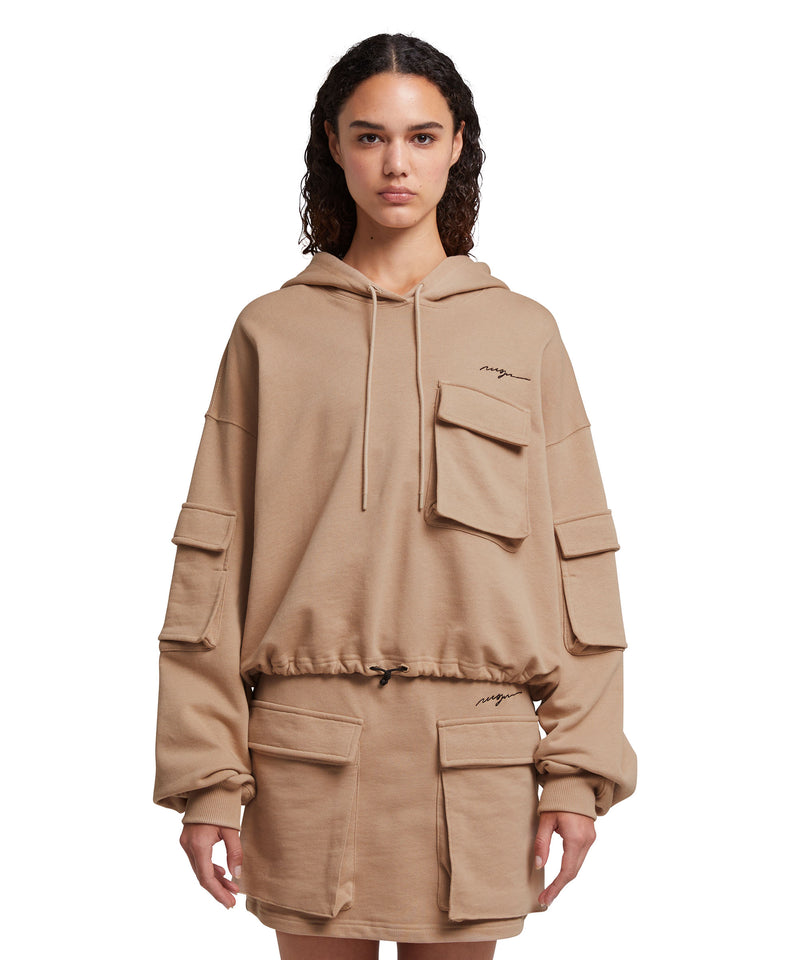 Crop sweatshirt with hood and large pockets BEIGE Women 