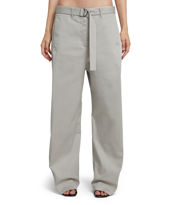 Stretch cotton gabardine pants with belted waist