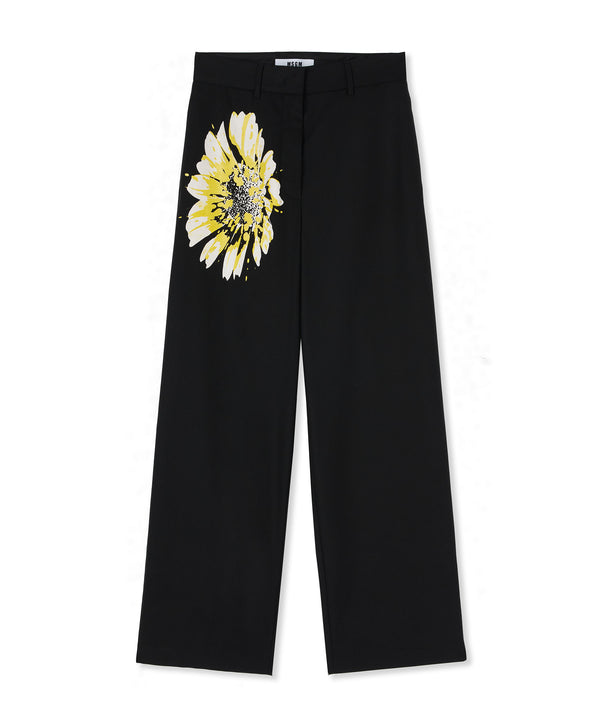 Fresh wool roomy pants with daisy print