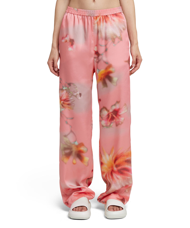 Fluid fabric pants with elastic waistband and  "desert flowers" print LIGHT PINK Women 